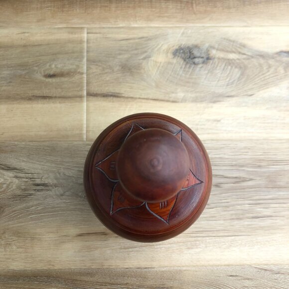 Vintage Hand Carved Wooden Vase With Lid Urn Floral Pedestal Jar 13in - Picture 3 of 9